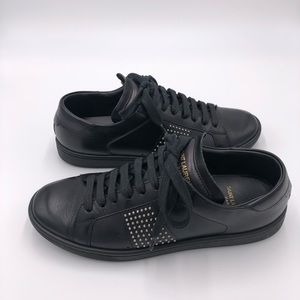 Saint Laurent Black Leather Gold Stud Sneakers